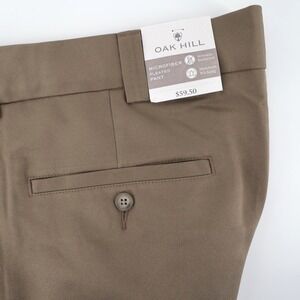NEW Oak Hill Mens Pleated Microfiber Dress Pants Dark Taupe 50x28 Wicking